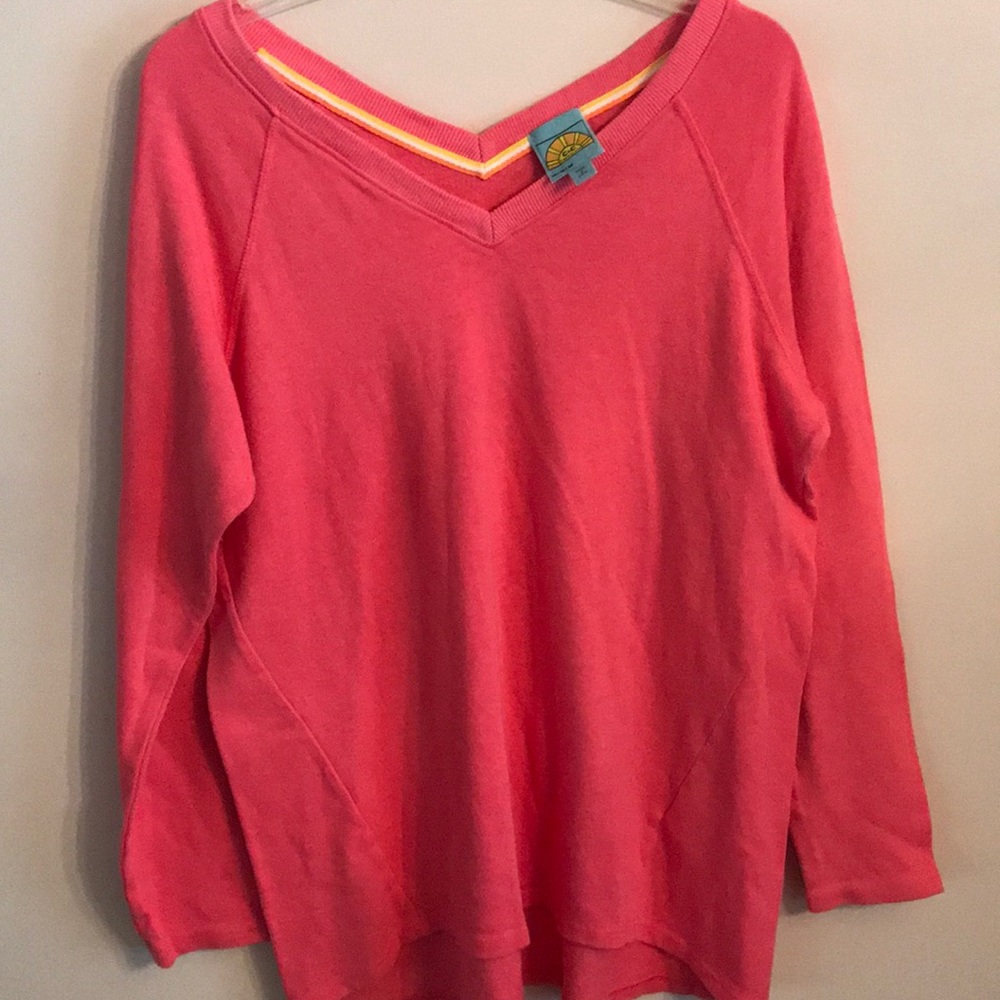 Stylish Fleece-C & C V-Neck Sweatshirt Cotton Blend Pink Coral-M